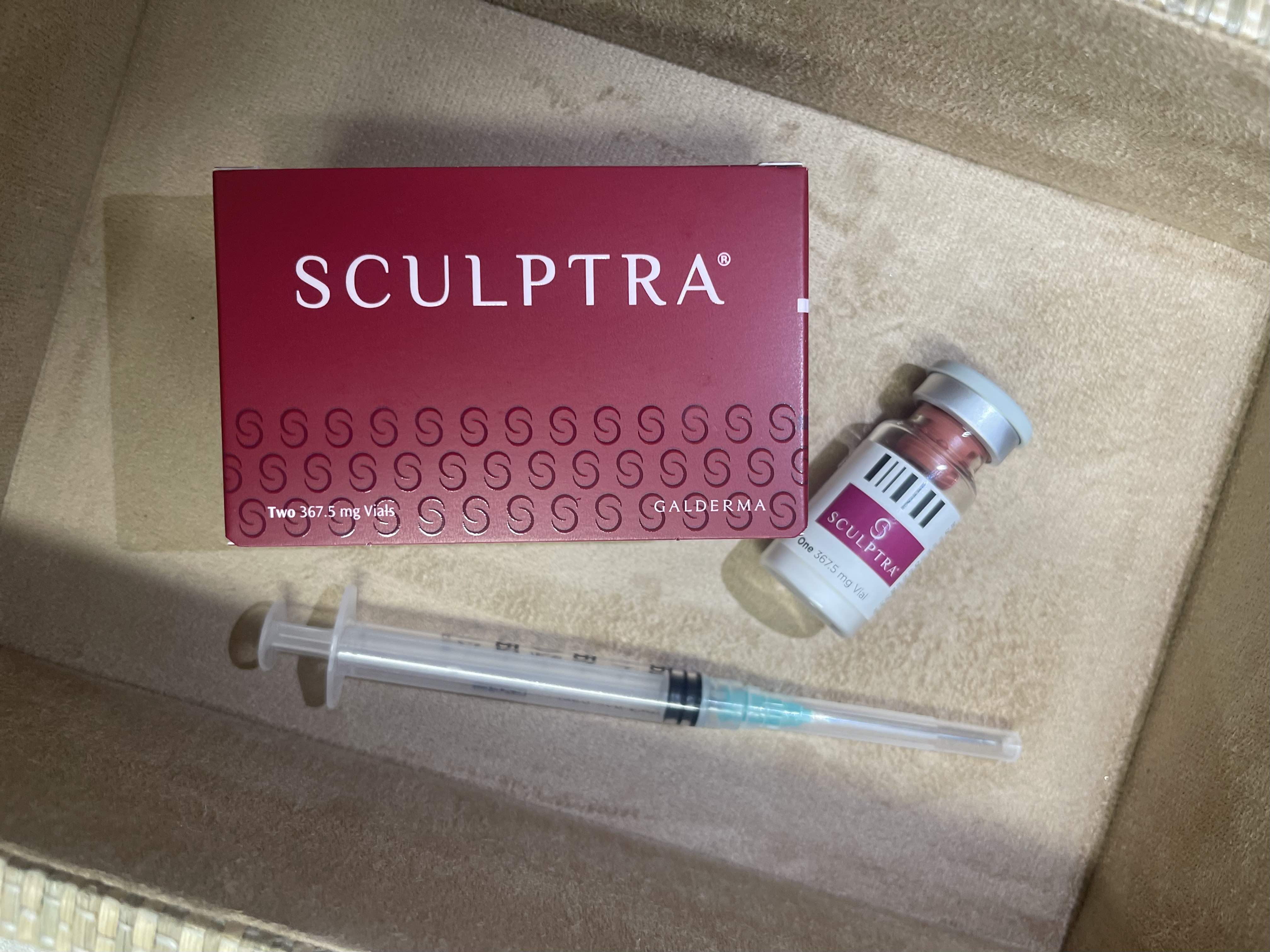 Sculptra injection box, vial and syringe at Refyned Aesthetics Medical Spa in Fresno California